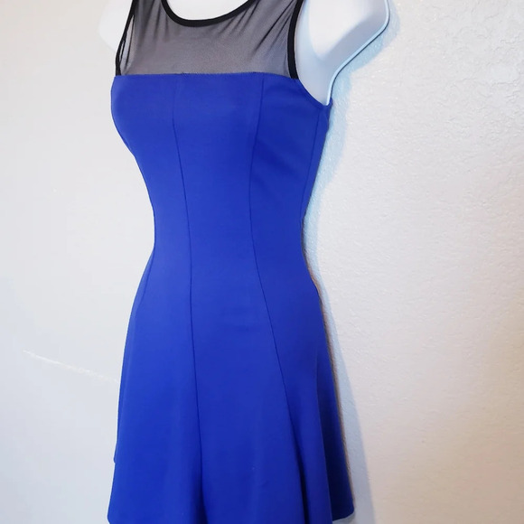 💚5/$25 Bar III Royal Blue & Black Mesh Fit & Flare Sleeveless Mini Dress - Picture 7 of 10